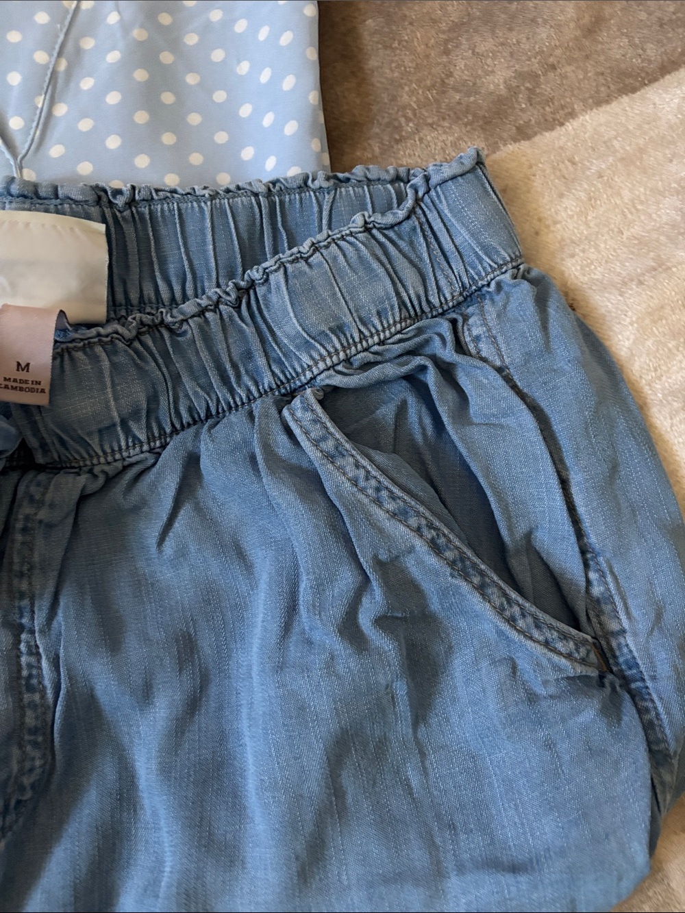 Blue Polka Dot Blouse and Light Denim Joggers Set - Picture 4 of 10